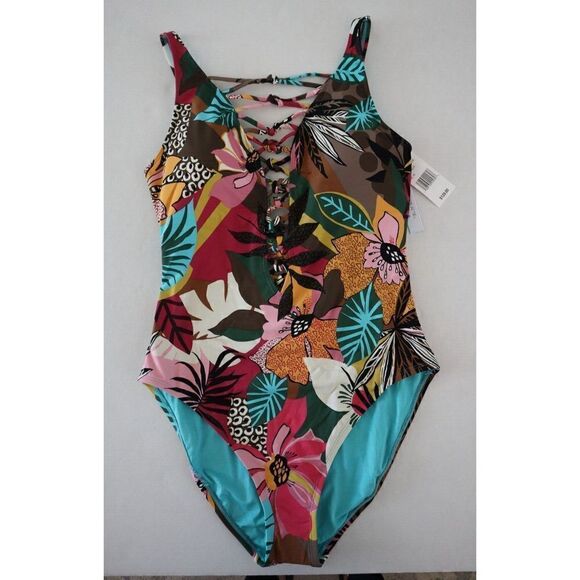 Bleu by Rod Beattie Sz 10 Multi Lace-Up Over-the-Shoulder 1-Piece Swimsuit $129 - Picture 11 of 16